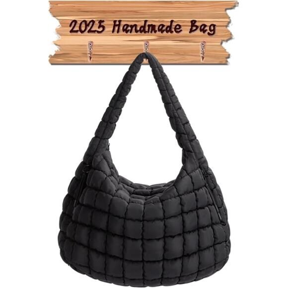 Puffy Tote Bag for Women Black
